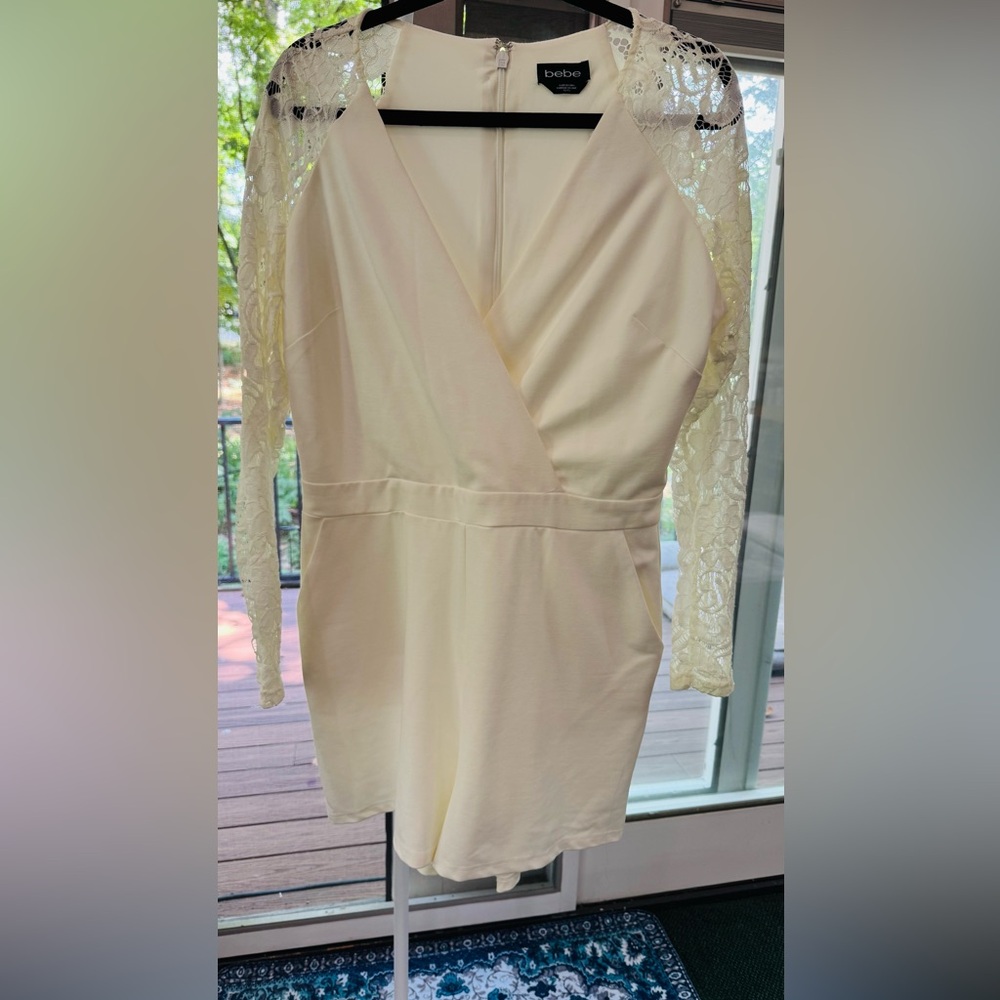 bebe Ivory Lace Sleeve Romper